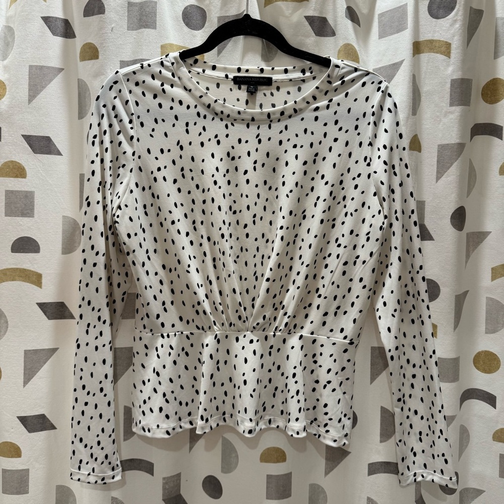 Banana Republic Black/White Long Sleeve Peplum Top